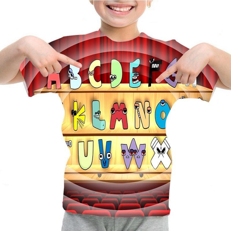 Summer Fashion Kids T-shirt Cartoon Alphabet Pattern 3D Print Casual Loose Outdoor Girl and Boy Short Sleeve Tees Top Pullover