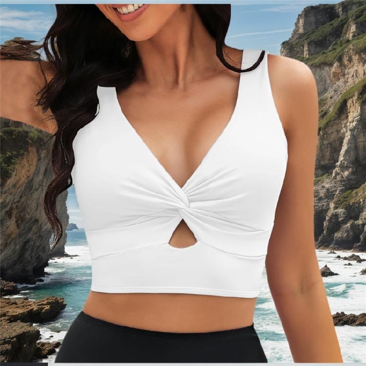 Stilvolles Badeshirt Saisonale Wassersportbekleidung Einfarbiges kurzes Oberteil Verdrehte Vorderseite Atmungsaktives Gewebe für Damen