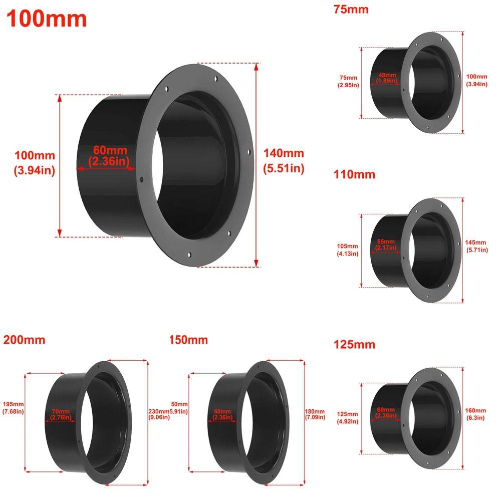 Plastový nástěnný přírubový konektor Černý konektor výfukového potrubí Připojení vzduchovodu Větrací potrubí