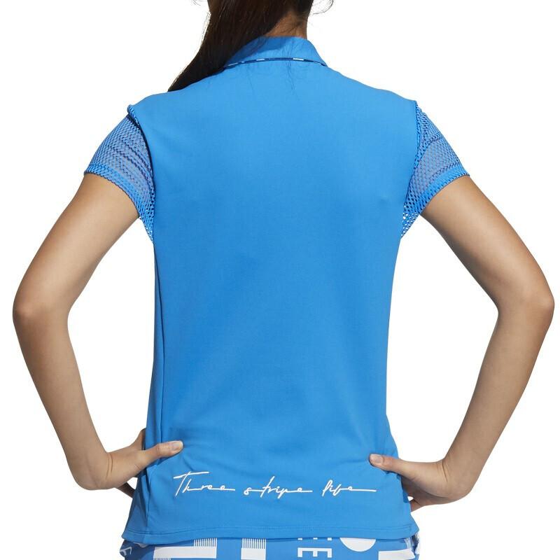 Adidas Solid Color Square Neck Button Short Sleeve Polo Shirt Women tops Bright-Blue HA0226