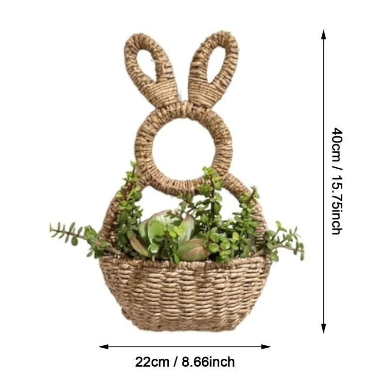 Easter Bunny Wall Hanging Woven Basket, Handmade Bunny Woven Plant Hanging Basket, Outdoor Bunny Wall Decorative Flower Basket