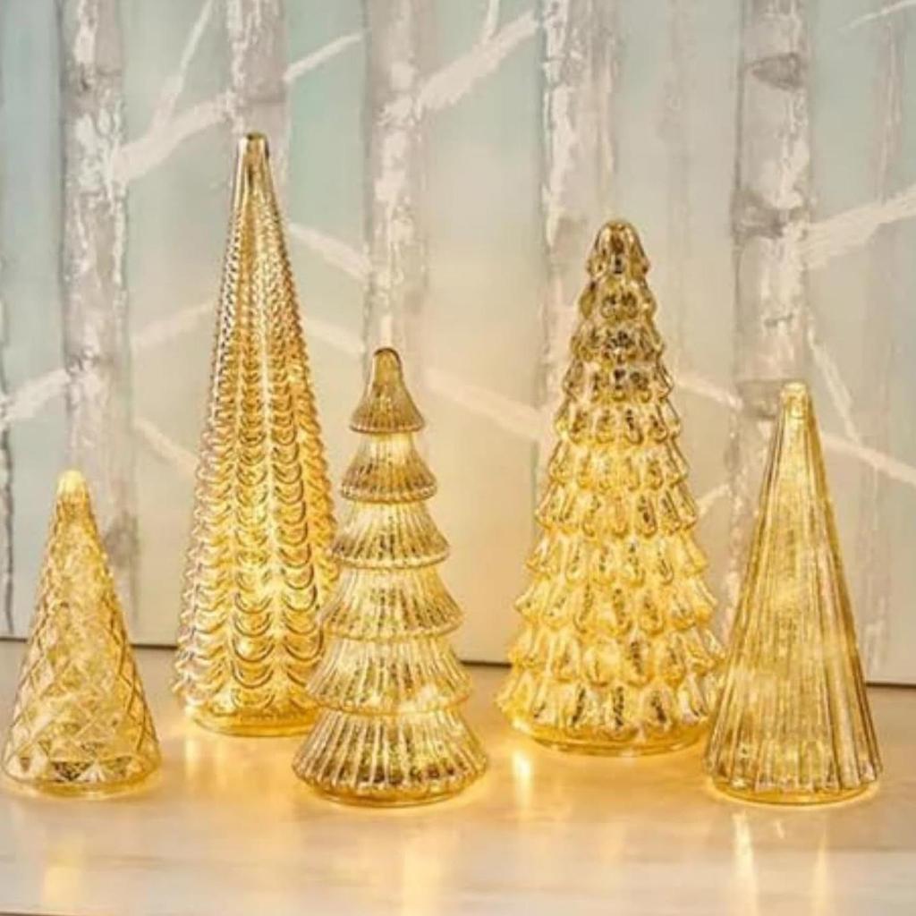 Christmas Trees with Lights 5 Pieces Artificial Table Centerpieces LED Light Up Christmas Tree for Outdoor Desk Table Fireplace