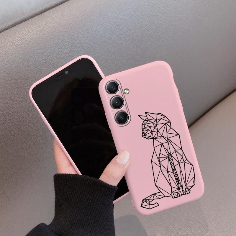 

Мягкий силиконовый чехол с рисунком в виде кошки для Samsung A55 M35 S24 Xiaomi Redmi Note 13 Pro iPhone Huawei Honor Realme Camera Защитный противоударный чехол Realme 12x розовый