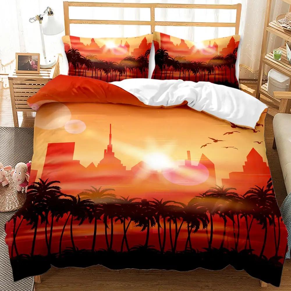 Hawaiian Duvet Cover Tropical Island With The Palm Trees Nature Theme Bedding Set Double Queen King Size Polyester Qulit Cover