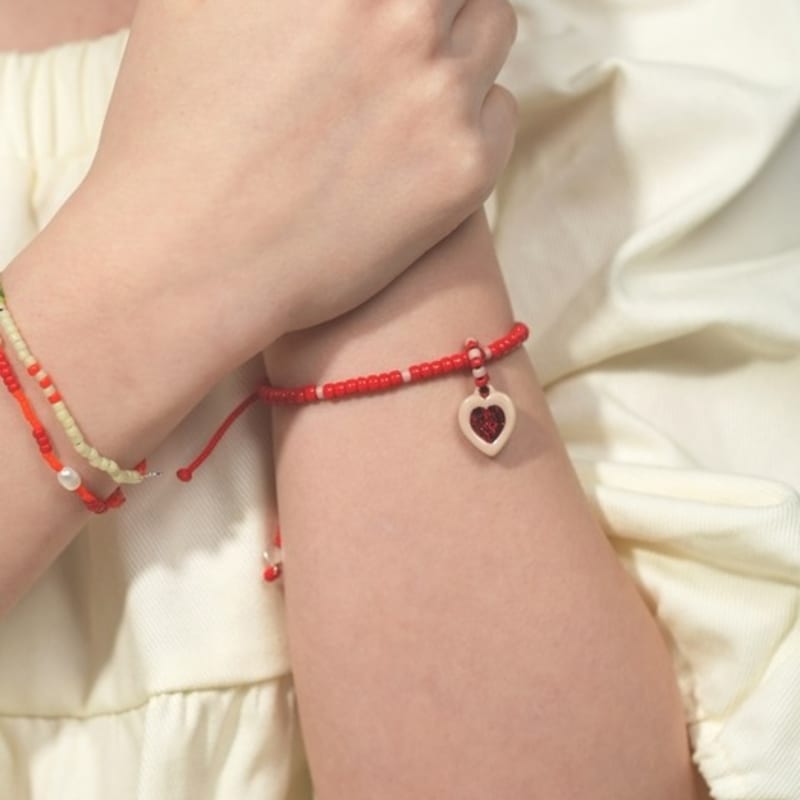 BONBEAU Herz Stein Farbe Perlen Armband Herz Stein Farbe Perlen Knoten Armband