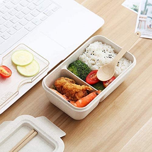 Leak-proof 850ml Large Capacity Bento Box, Made with Straw Fiber, Eco-Friendly Material, Includes Cutlery, Microwave Safe, Suitable for High School St