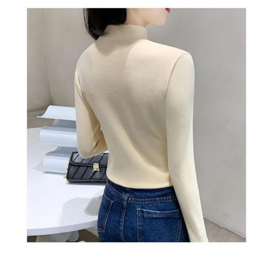 YYFS Damenmode Casual Frühling Herbst Einfarbig Druck Langarm Halb Rollkragen Blusen & Hemden