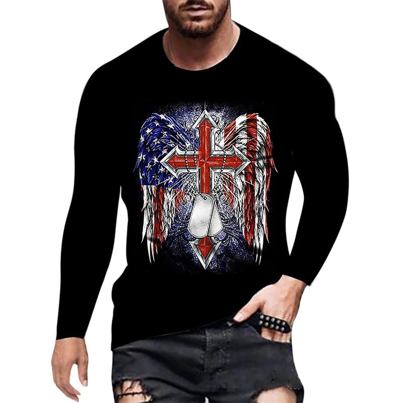 

3D Faith Jesus Cross Print Workout Athletics Tee Tops Summer Men Long Sleeve O Neck Casual T Shirt Vintage Street Harajuku Style 6XL