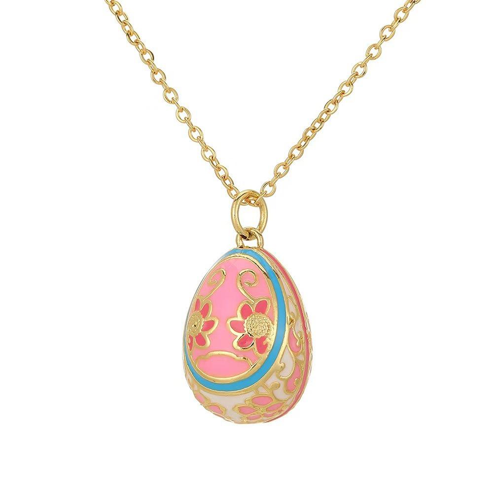 Bohemia Style Colorful Enamel Pendant Zircon Necklace Pendant Multicolor Easter Egg Pendant Women