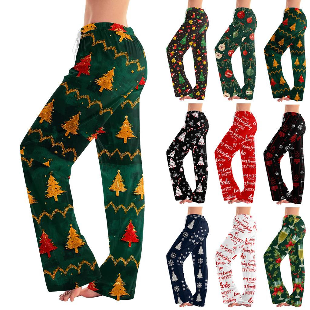 Womens Pajama Pants Sleepwear Casual Drawstring Elastic Waist Pants Comfy Straight Yoga Loose Trousers