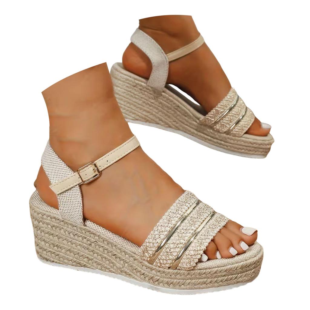 Women'S Wedge Heel Platform Woven Sandals With Strap Open Toe Soft Sole Women Summer Sandals With Heels Women'S Heeled Sandals