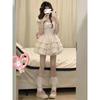 Sweet bow floral dress women's summer new slimming waist puff sleeve princess puffy skirt