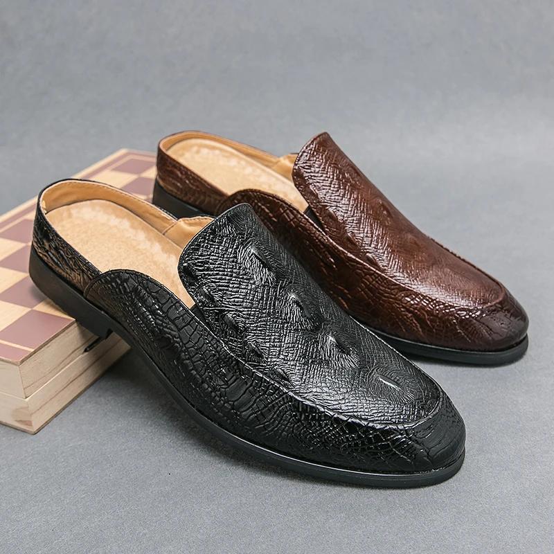 Black Men Sandals Business Brown Round Toe Men's Formal Shoes Handmade Pu Leather  Size 38-46