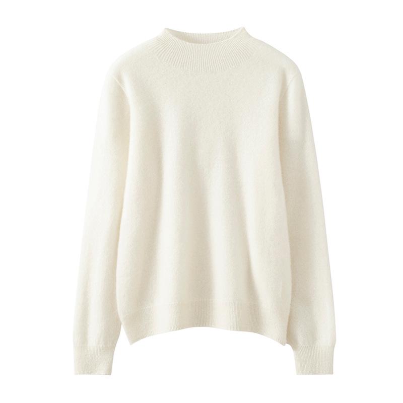 Lekasha Women's 100% Pure Cashmere Half-High Collar Loose Pullover for Autumn/Winter