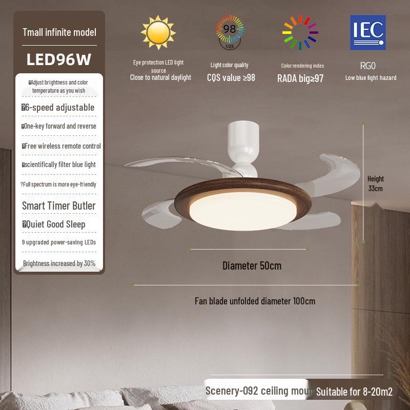 Minimalist Chinese-Style Silent Ceiling Fan with Light & Full Spectrum Eye Protection for Bedrooms & Restaurants