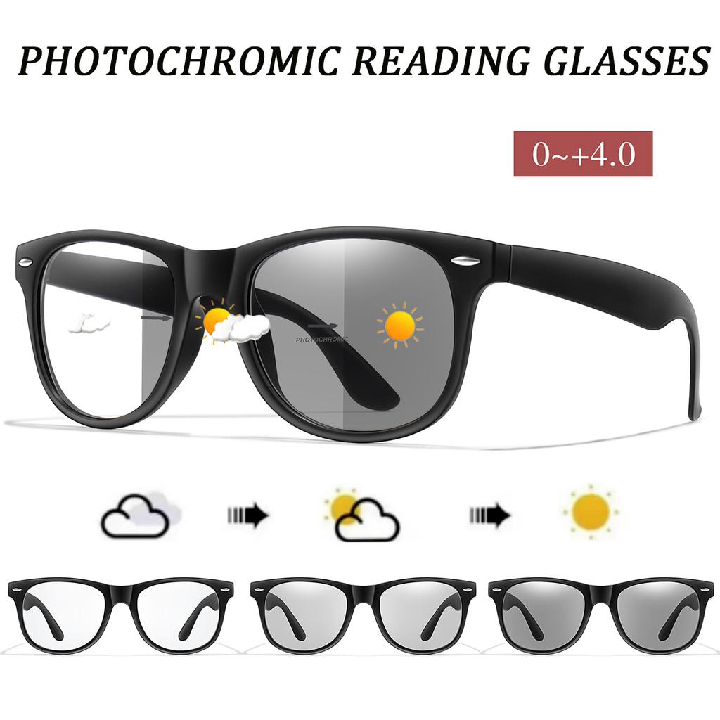 Classic Photochromic Reading Glasses Square Frame Anti Blue Light for Men Presbyopic Eyewear +150 +200