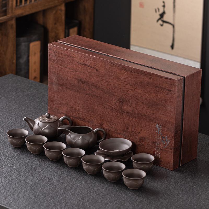 Light Luxury Purple Sand Kung Fu Tea Set, Household Cover Bowl Teapot Cup, High-end Elders, Gift Box Set