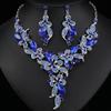 3psc Sweet and Romantic Three-dimensional Floral Women's Alloy Necklace Earrings Dignified and Elegant Banquet Dress Zircon Set