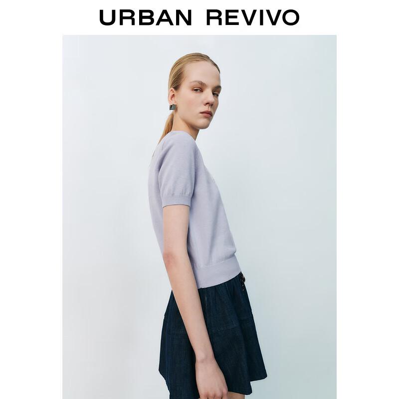 UR Women's Short Sleeve Knit Top with Contrast Bow