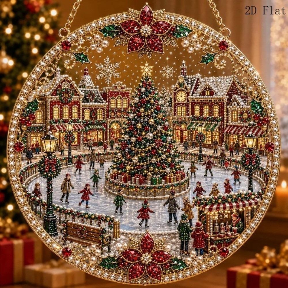 2D Flat Christmas Ornament Shiny Christmas Tree Decor Home Decoration Xmas Hanging Decor  Party
