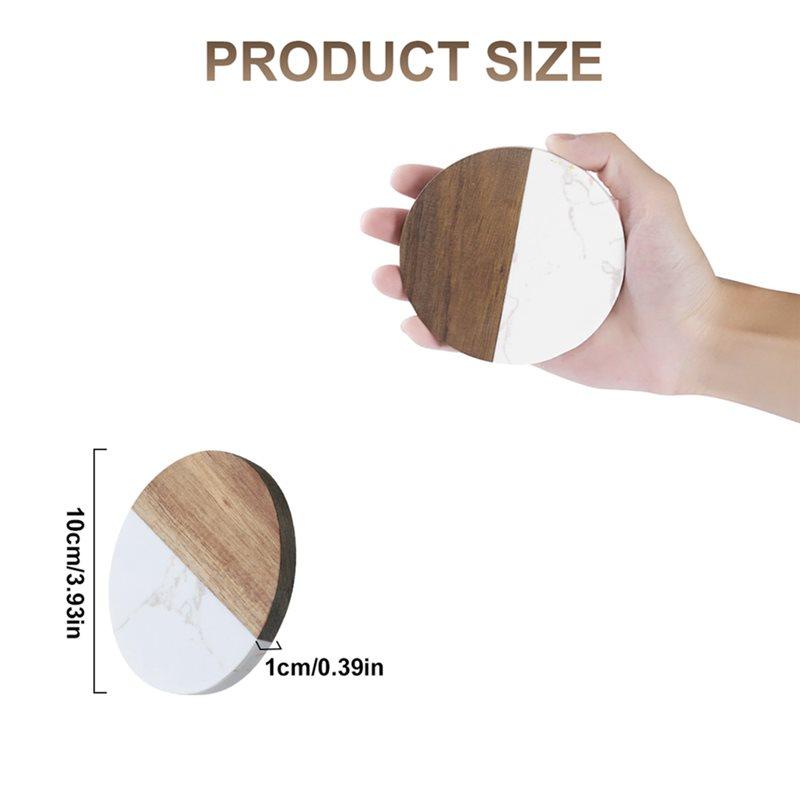 CYCLI-Elegant Design Wooden And Marble Coaster Set For Coffee Tables, Ideal Perfect For Protecting Furniture