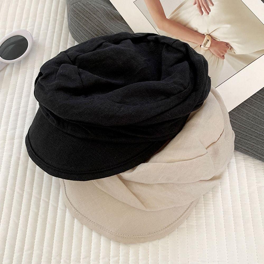 Pleated Newsboy Hats Japanese Peaked Caps Korean Linen Berets  Streetwear