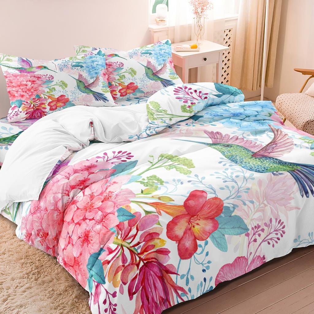3pcs Flowers And Plants Hummingbird Bedding Sets Animal Duvet Cover Sets Kingfisher Duvet Cover Bedroom Decor Guest Room