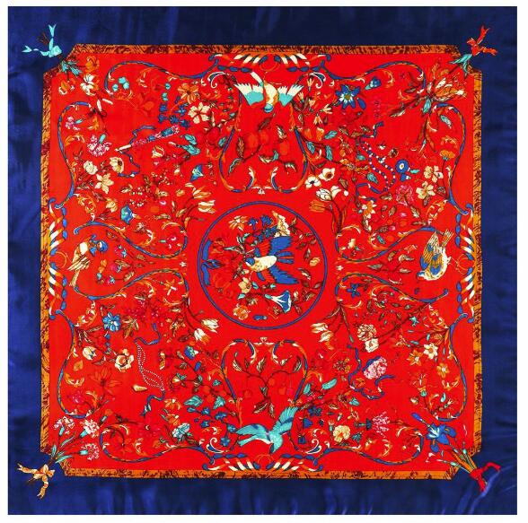 New Arrival Fashion Silk Satin Scarf Shawl Spring Elegant Plant Flowers Luxury Brand Square Scarves Muslim Women Head Neck Scarf