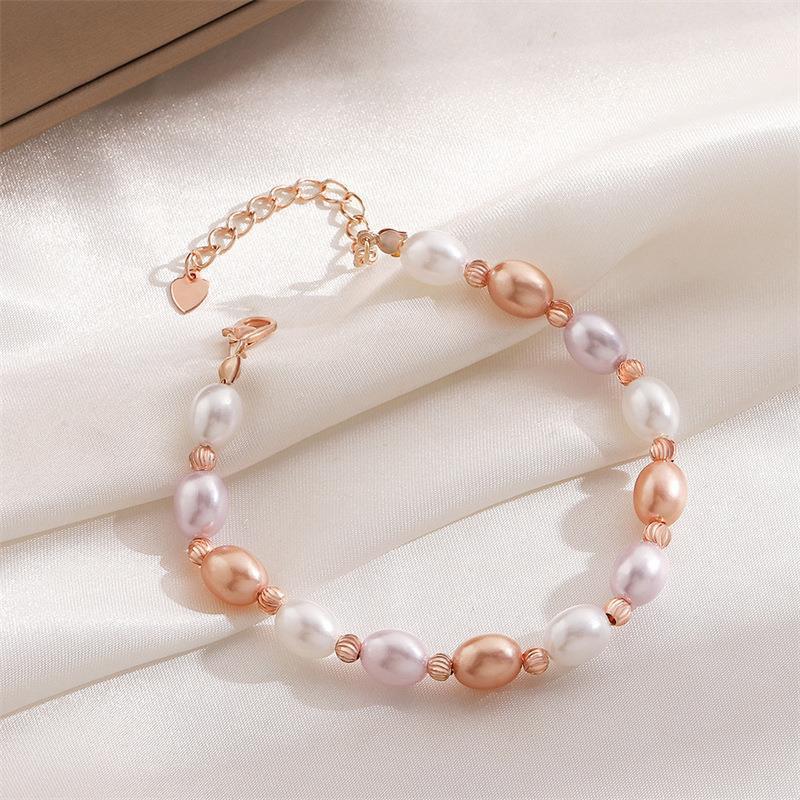 Pulseira de Charme com Mão de Pérola Branca Totalmente Bordada com Cristais para Meninas Nova Estilo Coreano Pulseiras com Contas de Pérola Barroca para Mulheres