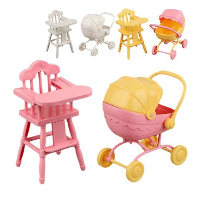 Mini Doll Stroller And High Chair Set for Dolls Realistic Baby Toy Stroller Lightweight Portable ABS Plastic Doll Accessories for Kids