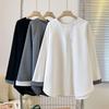 Plus Size Velvet Patchwork Long Sleeve Top: Korean Style Color Block, Slimming, Warm Base Layer for Autumn/Winter
