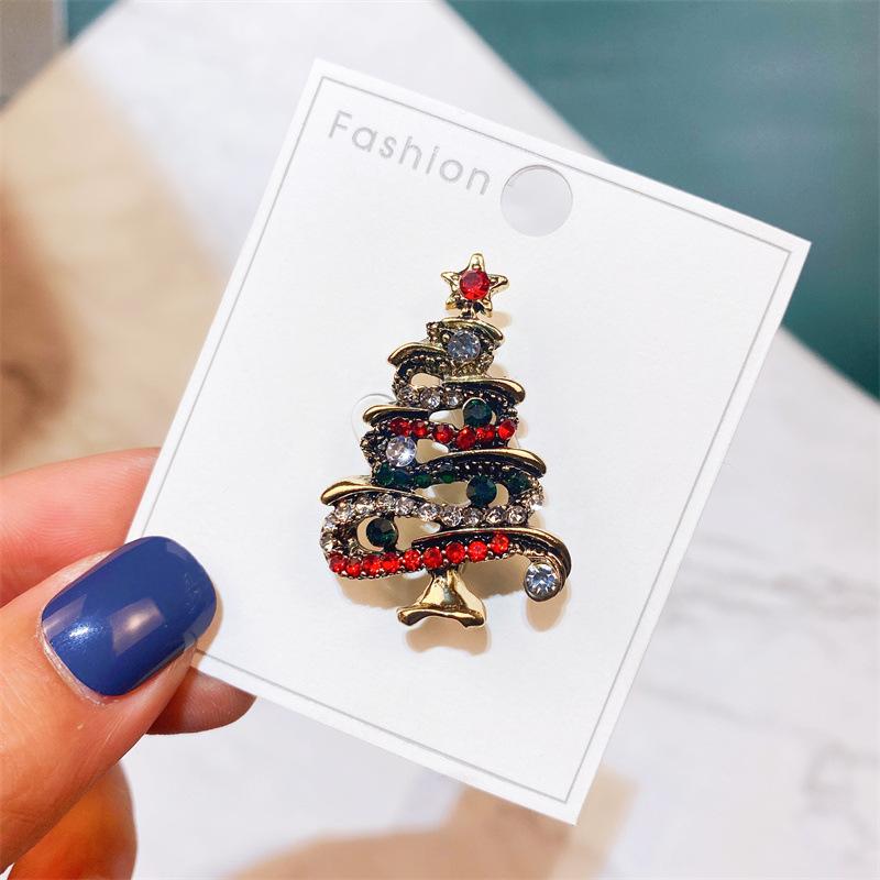 Rinhoo Fashion Zircon Christmas Tree Green Tree Brooch Pins Christmas New Year Gift Jewelry Gift