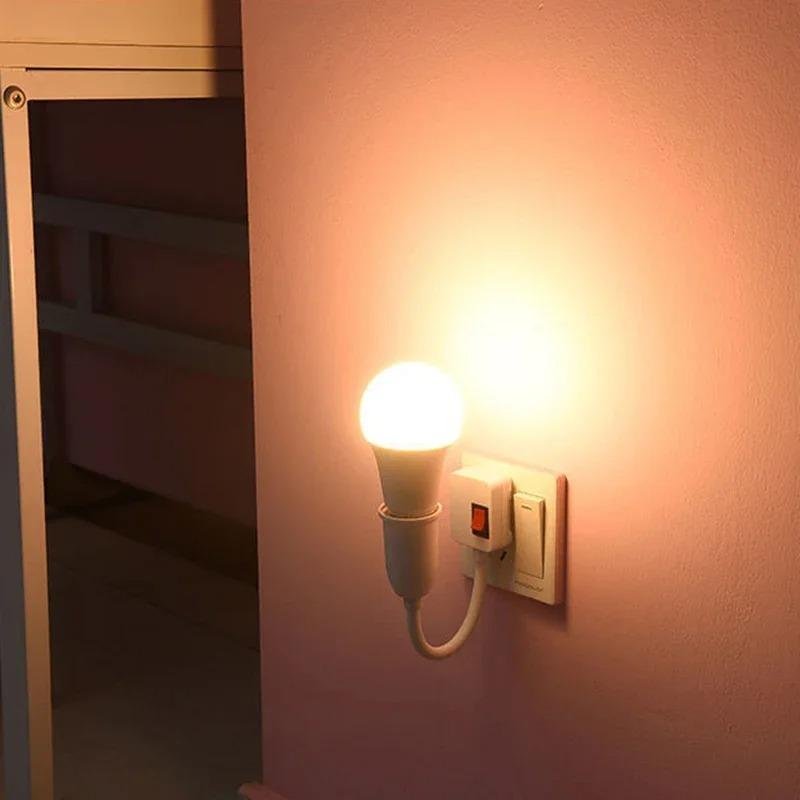 E27 LED Table Lamp Socket Bulb Holder with Rotary Head And Built-in Switch EU Plug Direct Plug-in LED Base Lamp for Lighting