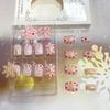 Cute Snowflake Deer Fake Nails Short Square Christmas Press On Nails with Heart Glue On Nails Glossy Winter Xmas Acrylic Stick On Nails for Women DIY