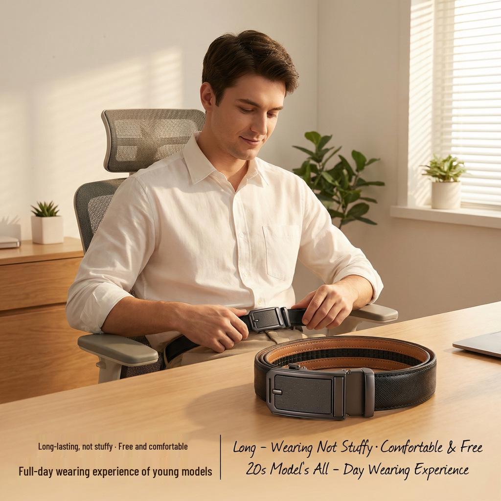 Men's Premium Genuine Leather Belt with Trendy Automatic Buckle – Versatile for Business and Casual Wear