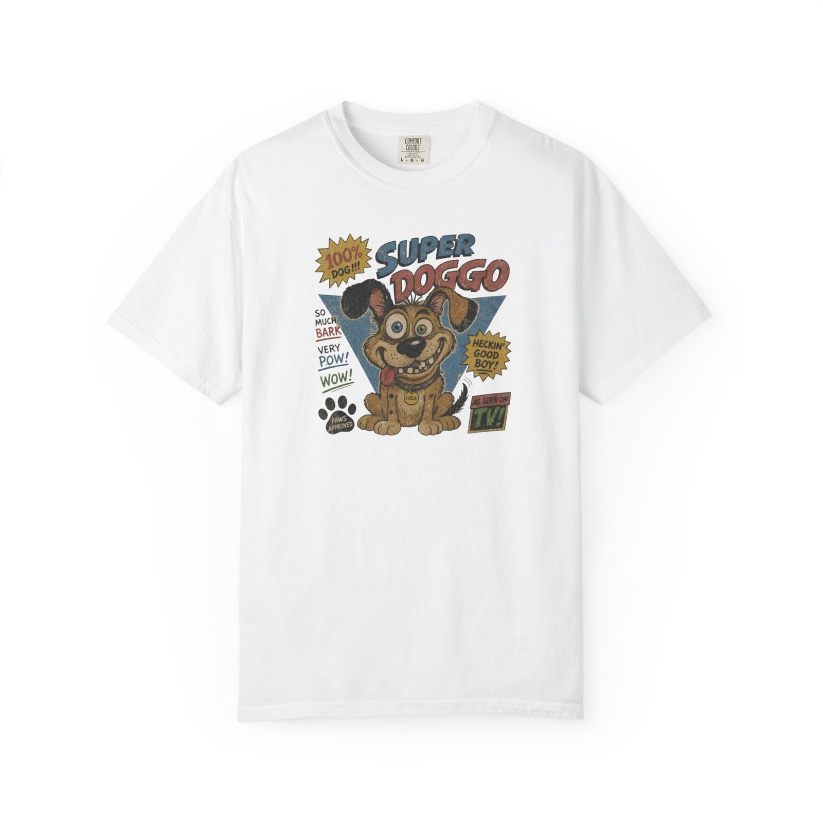 Футболка с комикс-артом Super Doggo, Ретро футболка с графикой щенка, Индивидуальная смешная футболка, Хлопок S разноцветный