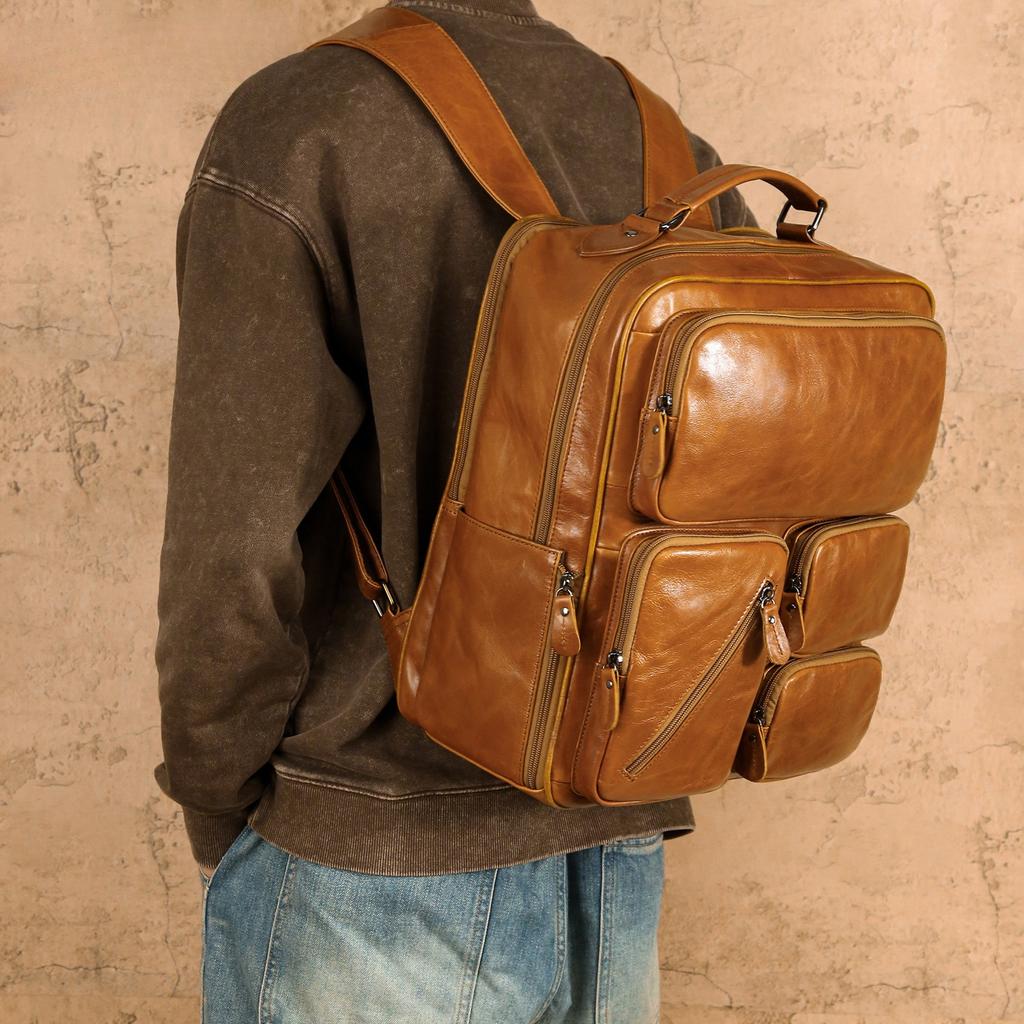 Multi-functional Backpack, Outdoor Leisure Travel, Genuine Leather Backpack, Large-capacity Multi-pocket Men's Bag