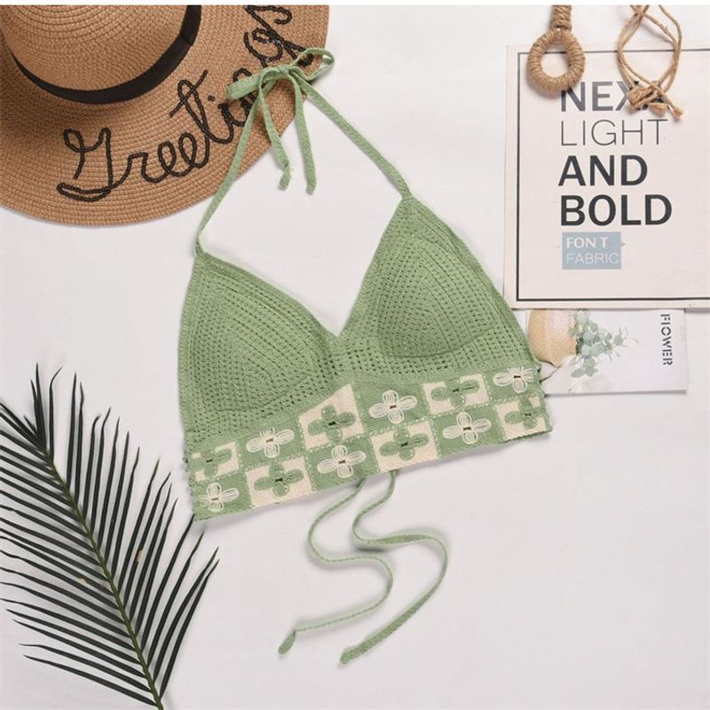 

Топ-майка халтер маленькая майка на бретелях короткий женский топ без спинки топ-труба вышитый богемный этнический стиль сочетание цветов Green ten patterns One size