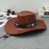 Floral Embroidered Bull Head Rivets Cowgirl Hat Women Retro Wide Brim Western Caps Party Travel Fashion PU Leather Panama Hats