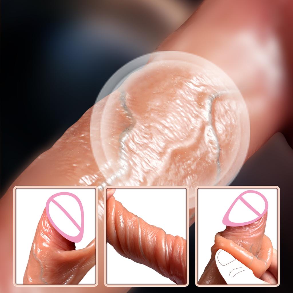 2024 Novinka 2v1 posuvné dildo předkožky s ejakulačním realistickým sprejem na penis vodní péro s přísavkou Sexuální hračky pro ženské páry