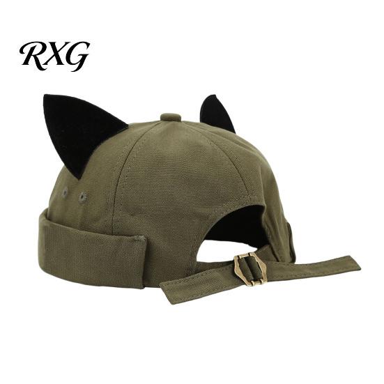 Leichter Modehut für Damen, Kappenhut ohne Schirm mit Katzenohren, Niedrige Schiebermütze, Verstellbare Skullcap, Stilvolle Unisex-Kappe für den täglichen Gebrauch, Schiffermütze