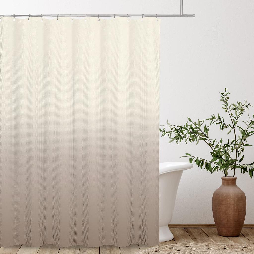 Ombre Beige Sage Shower Curtain, Lime Green Texture Fabric Gradient Bathroom Decor Waterproof Bathroom Curtains Set with Hooks