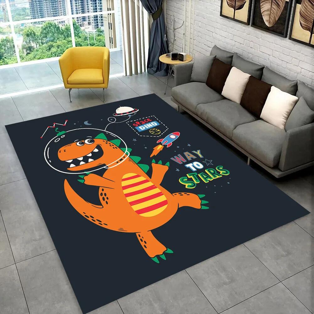 3D Cartoon Dinosaur Space Cute Dino Children Area Rug,Carpet for Living Room Bedroom Sofa Doormat Decoration, Non-slip Floor Mat
