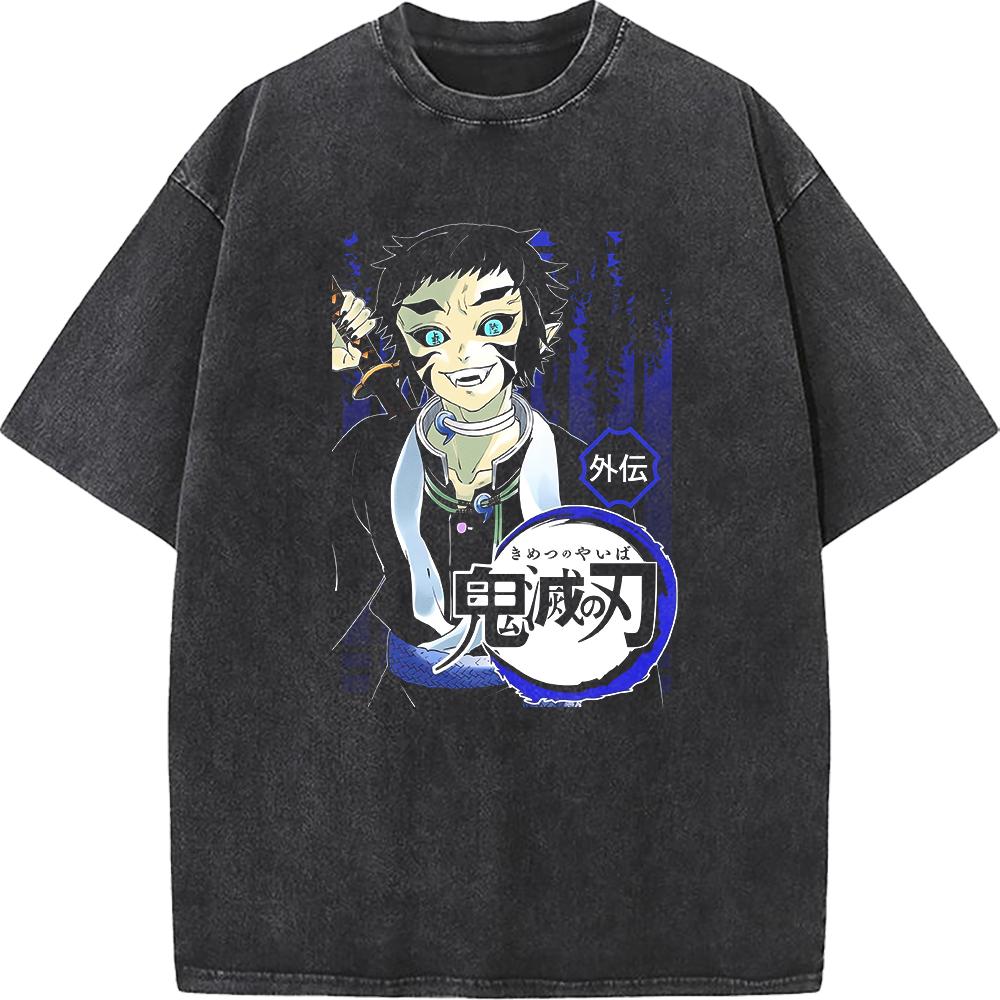 

Hot Anime Demon Slayer Kaigaku Graphic Cotton T Shirt Men Vintage Washed Tshirts Short-sleeve T-shirt Harajuku Clothing Tops XXL чёрный