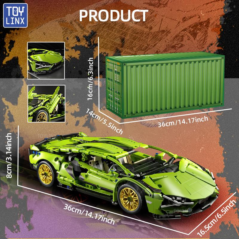 ToylinX 1:14 Technical Building Blocks Car Racing Sport Speed Vehicle Model City Mechanical Super Bricks Puzzle Toys Adult Gift