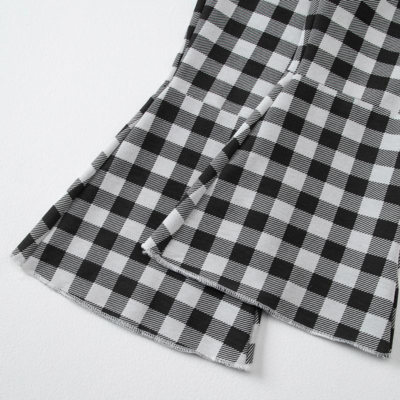2/3piece set of summer girls' fashionable casual short sleeved flared pants set with heart round neck T-shirt and checkered pant