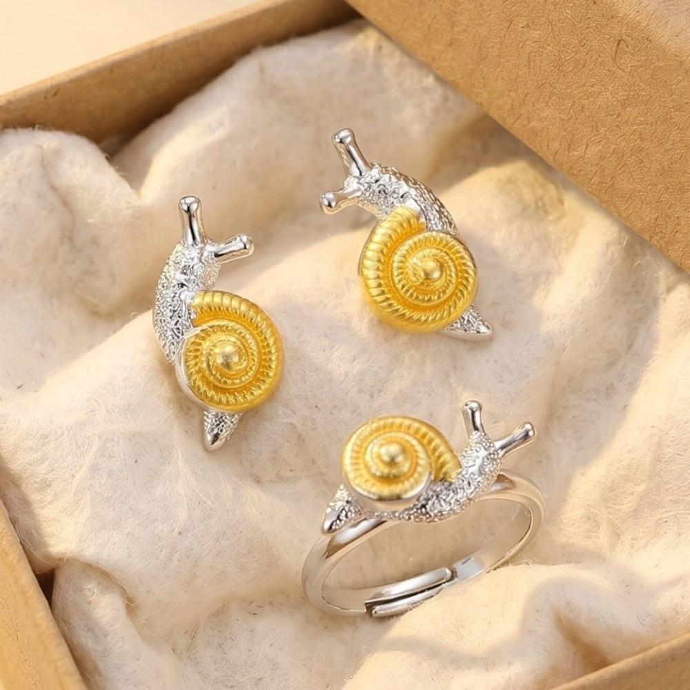 Zinc Zinc Alloy Snail Jewelry Delicate Snail Opening Rings Cute Snail Stud Earrings Women