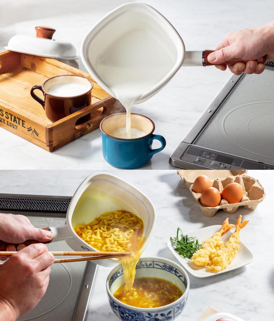 Takagi Metal Square Pot "Mengokochi" Perfect for Instant Noodles, Enamel Tempura, Deep Frying, and Fondue, HS-MG14
