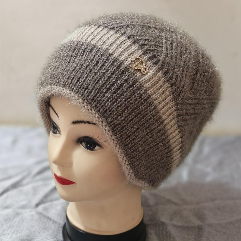 Woolen Hat, Women's Pile Hat, Autumn and Winter Thick Double-layer Warm Knitted Hat
