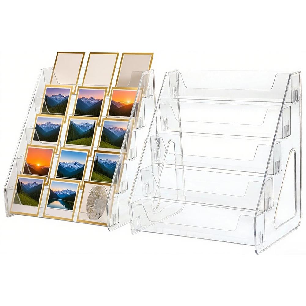 Clear 5-Tier Acrylic Card Display Stand Set Of 1/2 For Collectors & Postcard Acrylic Display Rack Transparent Multi-layer Stand